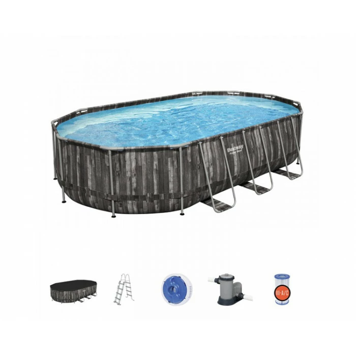 Piscine Tubulaire Ovale Bestway Power Steel™ Bois Rustique 6,10 X 3,66 X 1,22 M – Image 4