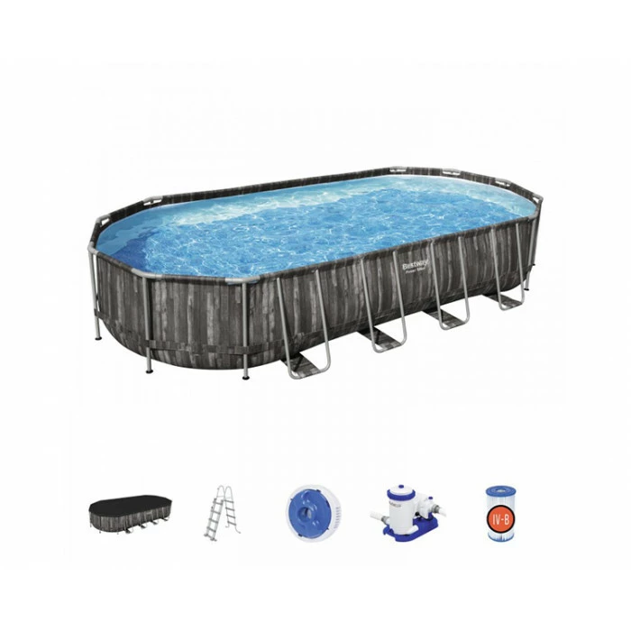 Piscine Ovale Bestway Power Steel™ Bois Rustique 7,32 X 3,66 X 1,22 M – Image 9