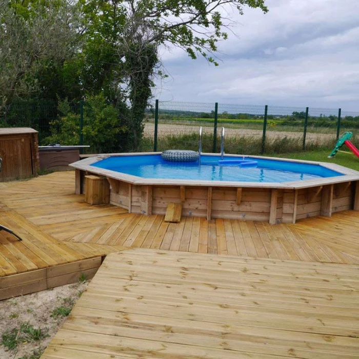 Piscine En Bois Octogonale Ubbink Océa 5,10 X 1,20 M - Liner Bleu – Image 2