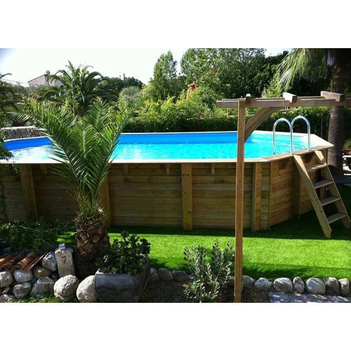 Piscine En Bois Octogonale Ubbink Océa 8,60 X 4,70 X 1,30 M - Liner Bleu – Image 4