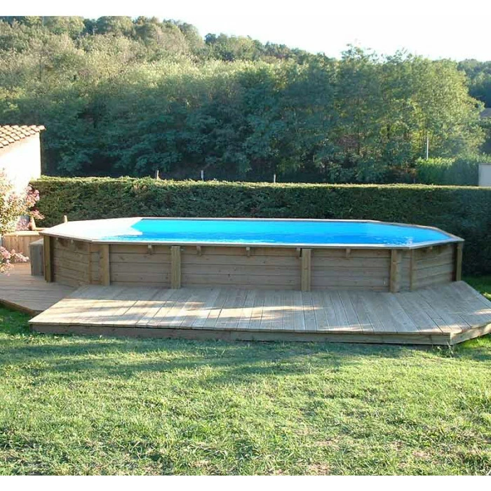 Piscine En Bois Octogonale Ubbink Océa 8,60 X 4,70 X 1,30 M - Liner Bleu – Image 3