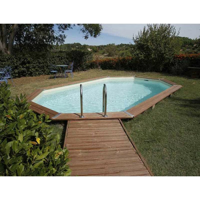 Piscine En Bois Octogonale Ubbink Océa 5,50 X 3,55 X 1,20 M - Liner Beige – Image 3