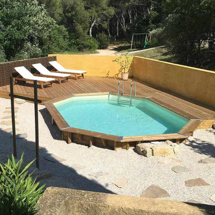 Piscine En Bois Octogonale Ubbink Océa 5,50 X 3,55 X 1,20 M - Liner Beige – Image 2