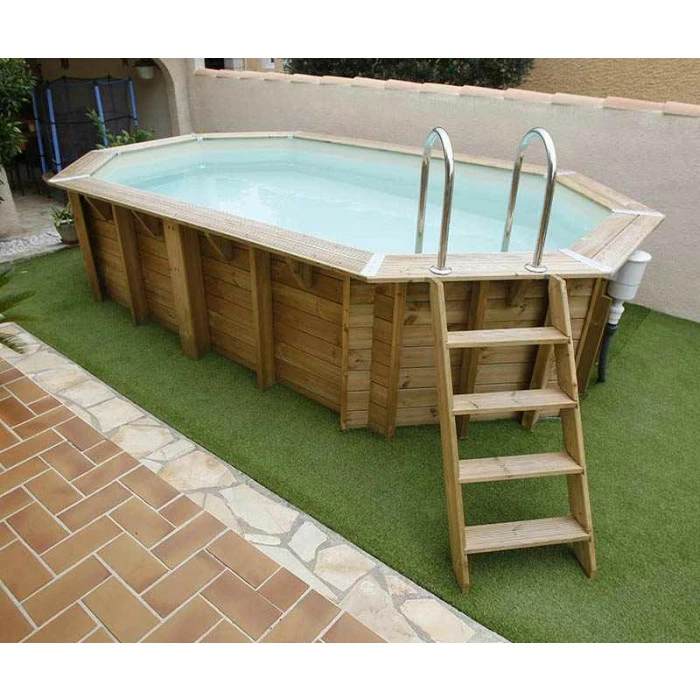 Piscine En Bois Octogonale Ubbink Océa 5,50 X 3,55 X 1,20 M - Liner Beige – Image 5