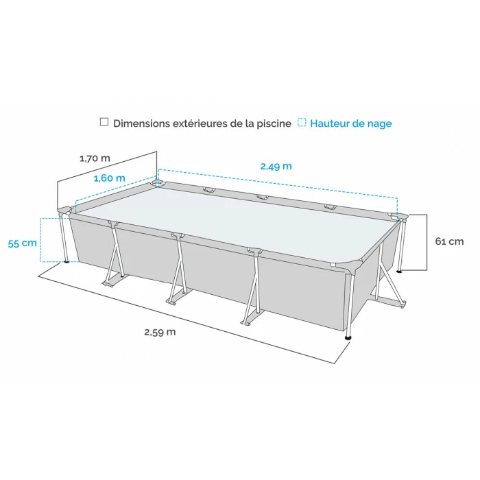 Piscine Tubulaire Bestway Rectangulaire Steel Pro 2,59 X 1,70 X 0,61 M – Image 3