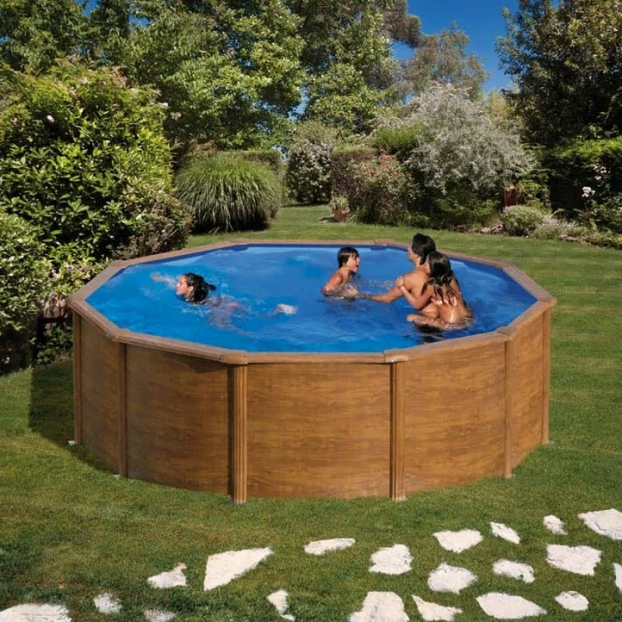 GRE Piscine Ronde Acier Gré Pacific Imitation Bois - 4,60 X 1,20 M – Image 2
