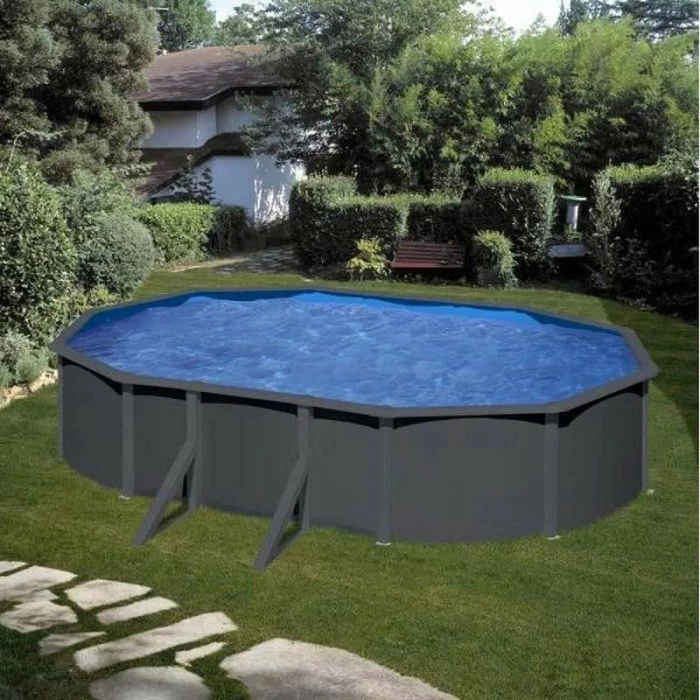 GRE Piscine Ovale Acier Gré Gris Anthracite - 6,10 X 3,75 X 1,20 M – Image 2