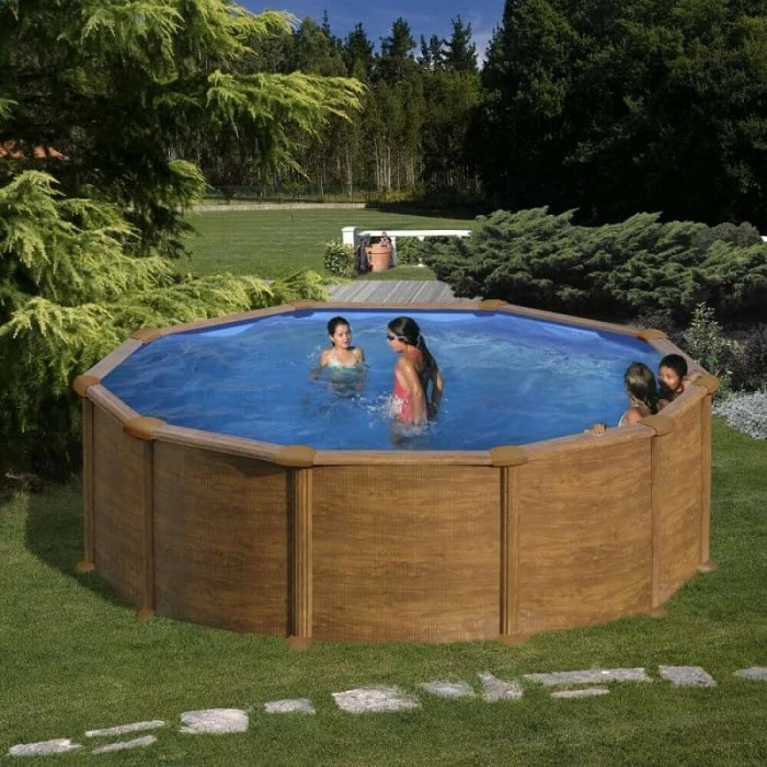 GRE Piscine Ronde Acier Gré Mauritius Imitation Bois - 4,60 X 1,30 M – Image 2