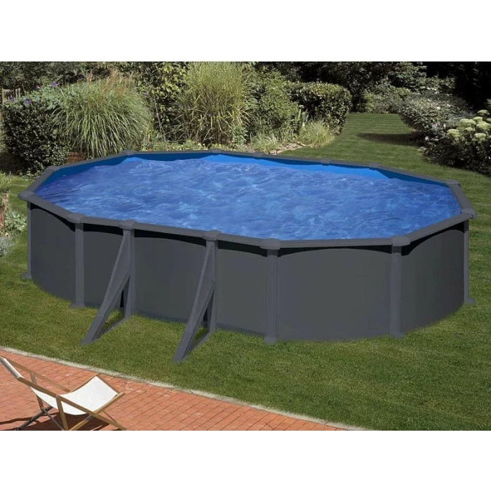 GRE Piscine Ovale Acier Gré Gris Anthracite - 6,10 X 3,75 X 1,30 M – Image 2