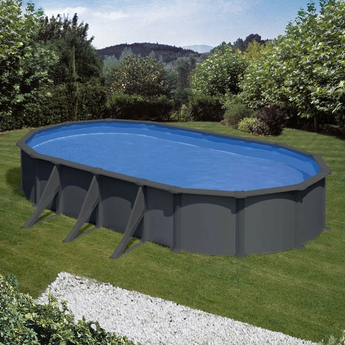 GRE Piscine Ovale Acier Gré Gris Anthracite - 7,30 X 3,75 X 1,32 M – Image 2