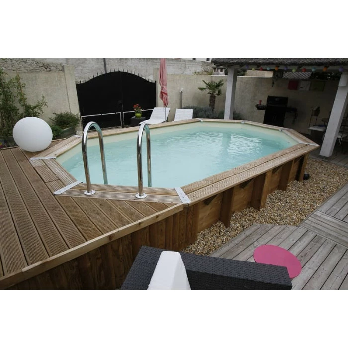 Piscine En Bois Octogonale Ubbink Azura 4,90 X 3,55 X 1,30 M - Liner Beige – Image 2