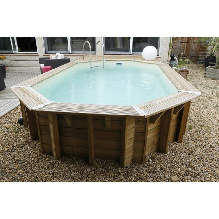 Piscine En Bois Octogonale Ubbink Azura 6,10 X 4 X 1,20 M - Liner Beige – Image 2