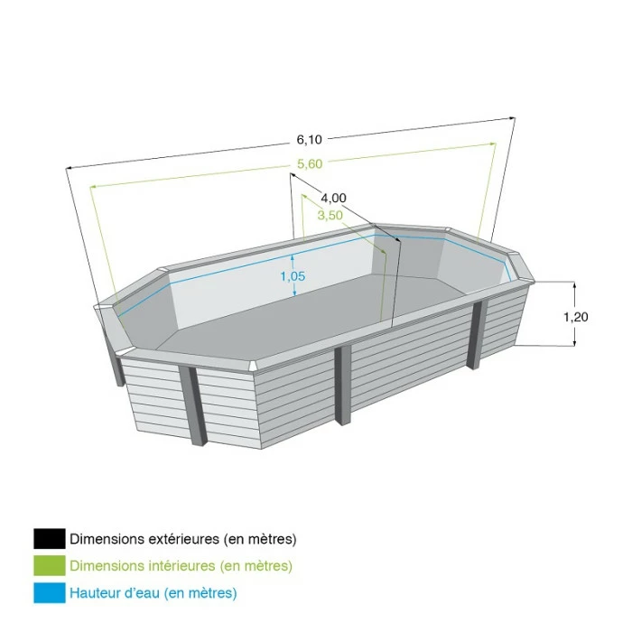 Piscine En Bois Octogonale Ubbink Azura 6,10 X 4 X 1,20 M - Liner Beige – Image 5